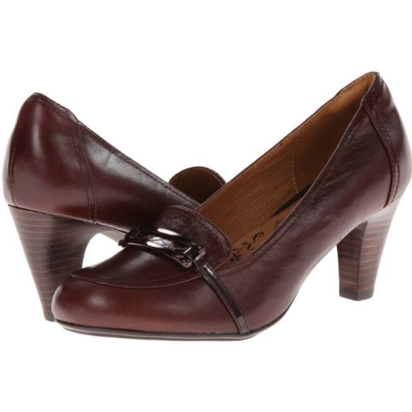 Sofft Odion Pumps Mahogany Slip On Shoes Loafers Leather Stacked Heel Size 7.5M‎ - Picture 1 of 7